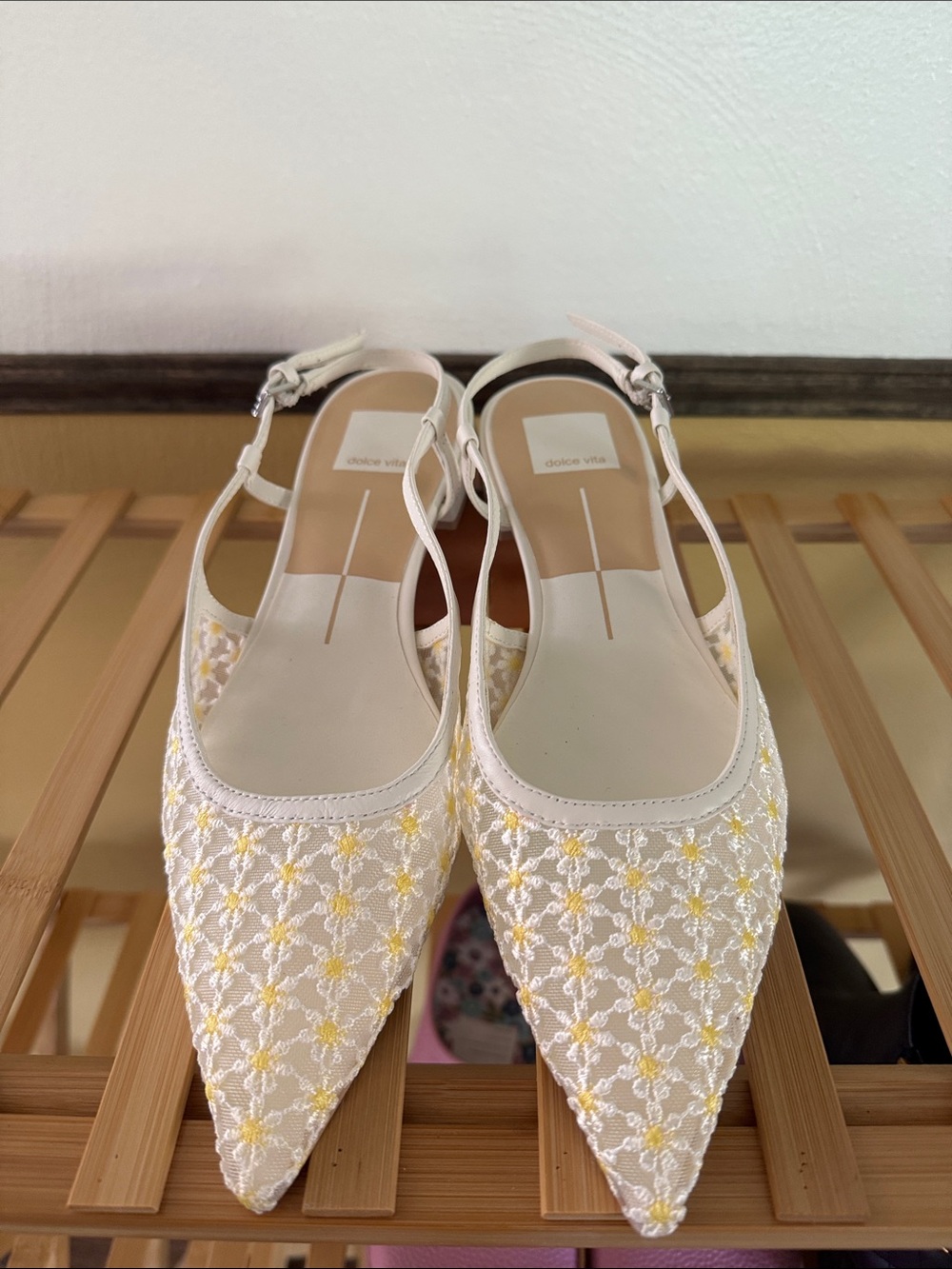 Dolce Vita White & Yellow Floral Embroidered Slingback Flats